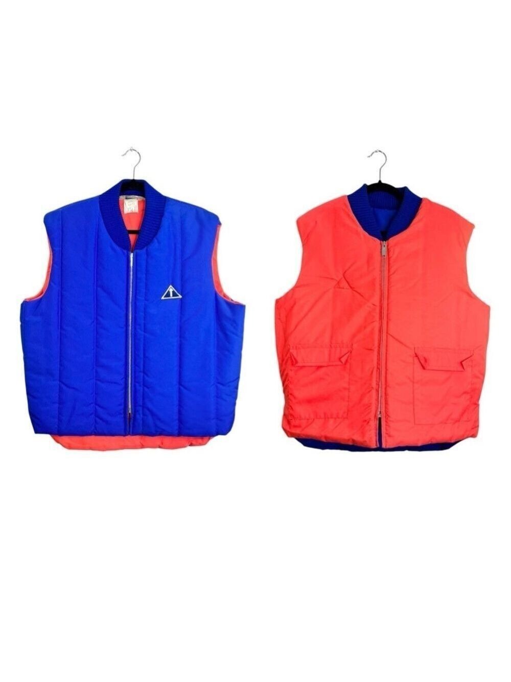 Vtg 70s 80s Avon Sportswear reversible boxy blue orange full zip puffer vest XL